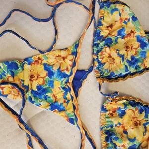Floral Bikini Set - Blue and Yellow